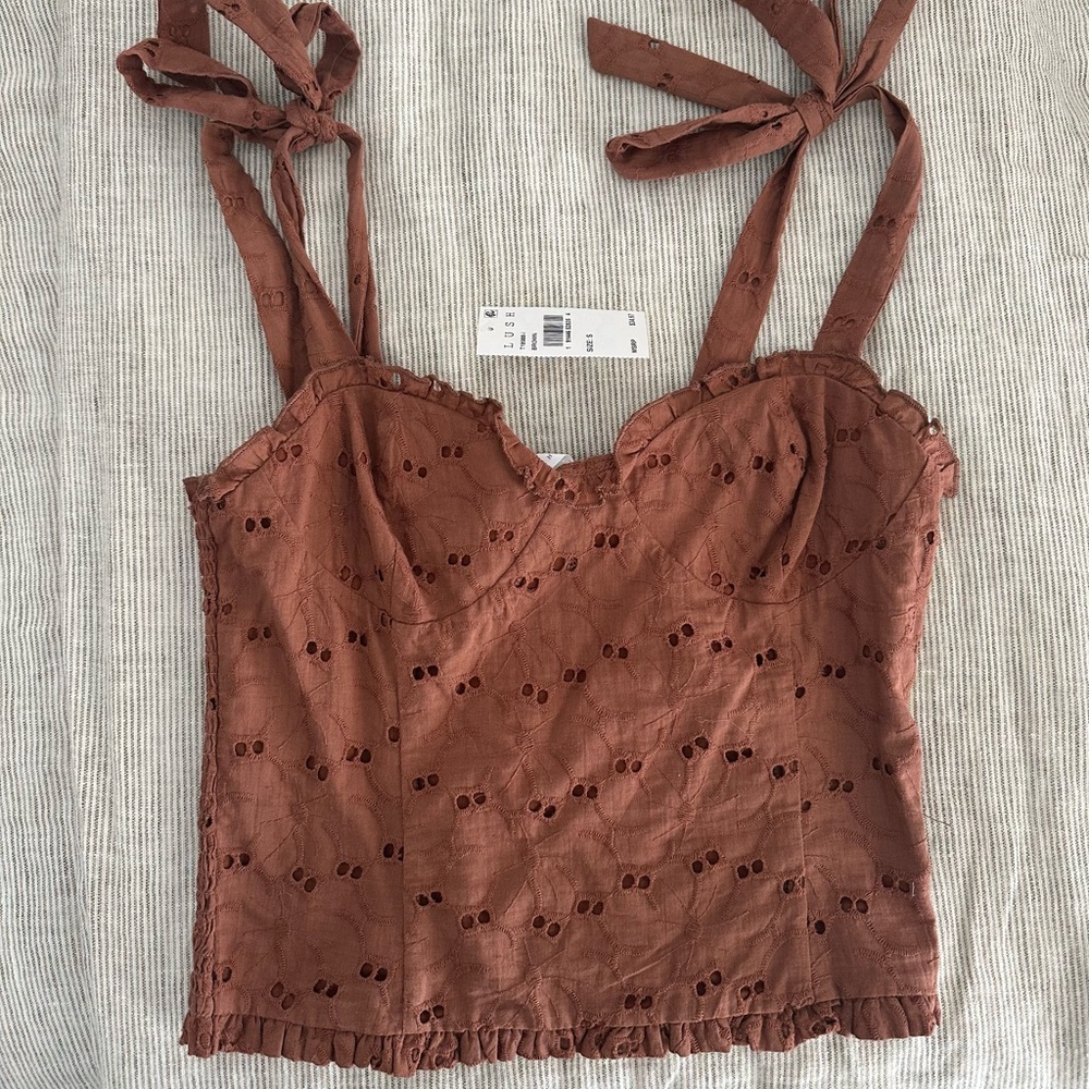 Lush Women's Brown Eyelet Top